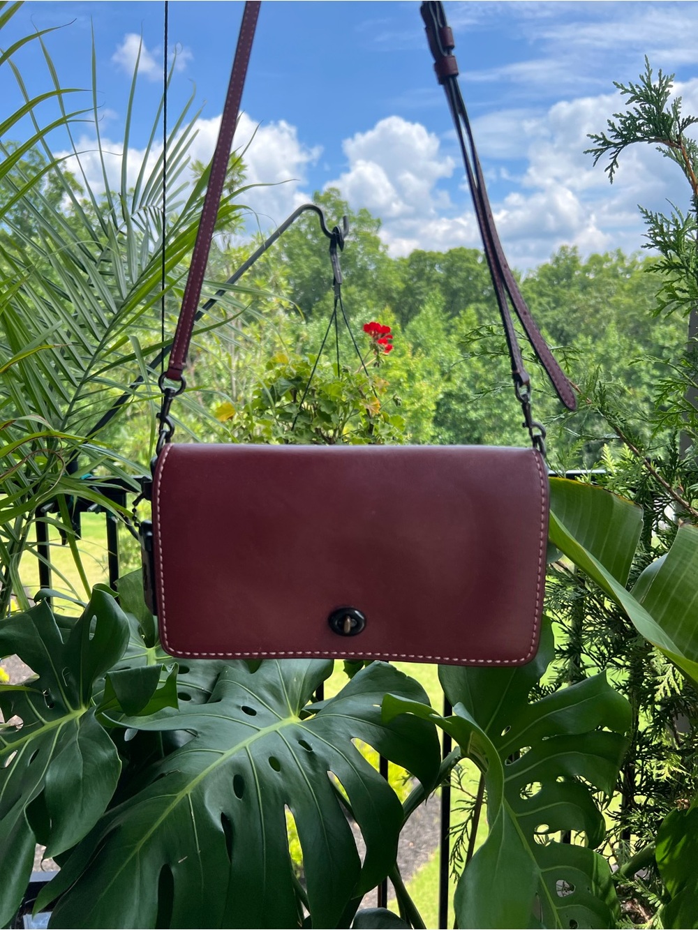 Coach Burgundy Leather Turn-Lock Crossbody